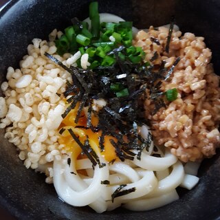 ひきわり納豆で♪納豆釜玉うどん～！！